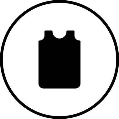 Minimalist bir vektör simgesi dairenin içinde siyah kolsuz bir gömlek gösterir. Tasarım, moda, giysi ve tarz bağlamları için temiz ve uygundur..