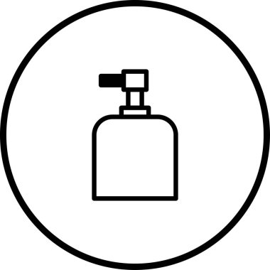 Güzellik ürünleri ve kişisel bakım ürünleri için uygun pompalı bir şeker şişesinin minimalist siyah beyaz çizimi.