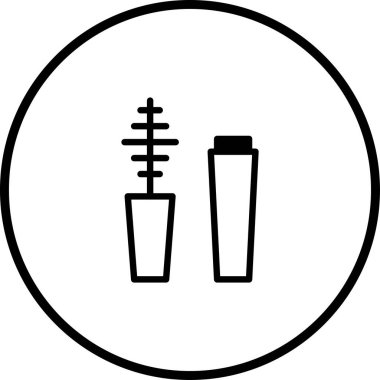 Bu rimel tüpü ve fırçayı tasvir eden minimalist bir vektör çizimi, güzellik ve moda ile ilgili tasarımlar için ideal. Göz kalemi ve rimel sürüşünü temsil ediyor..