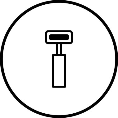 Çemberin içinde bir jiletin minimalist siyah beyaz simgesi, traş olmayı, tımar etmeyi ve modern ve temiz bir tasarımı temsil ediyor..