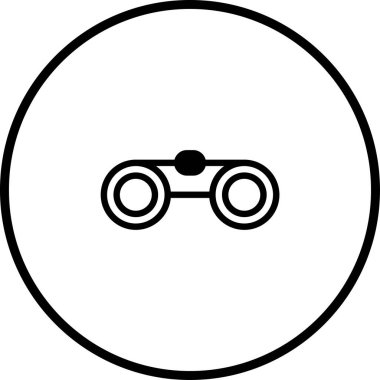 Bir daire içinde dürbün içeren basit bir siyah ve beyaz simge, seyahat, arama veya keşif temaları için uygundur.