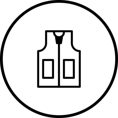 Bir yelek gösteren minimalist vektör simgesi, dairesel bir çerçeveyle çevrili, moda veya giyim tasarımı projeleri için mükemmel.