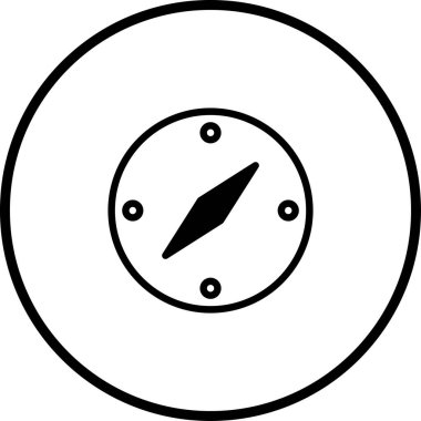 Seyrüsefer ve keşfi sembolize eden minimalist siyah beyaz pusula simgesi. Seyahat, macera ve yönle ilgili konular için ideal.