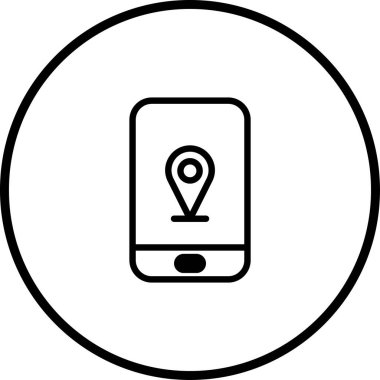 Konum şifreli bir cep telefonu tasvir eden basit bir siyah-beyaz simgesi, navigasyon veya iletişim kavramları için mükemmel.
