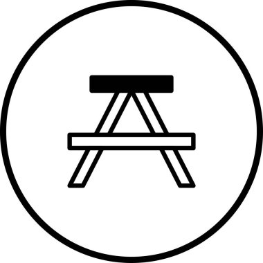 Bir piknik masasının minimalist simge tasarımı, açık alanları ve boş zamanı temsil etmek için mükemmel..