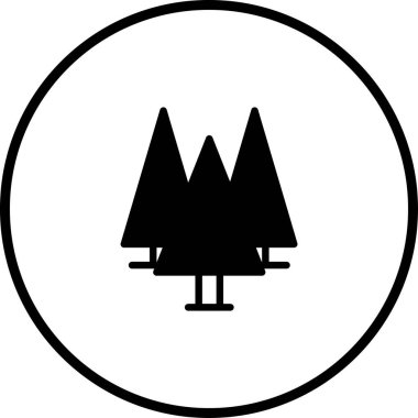 Bir dairenin içinde siyah bir siluet olarak tasvir edilen minimalist bir ağaç ikonu, doğayı, çevreyi ya da açık hava aktivitelerini sembolize etmek için mükemmel..
