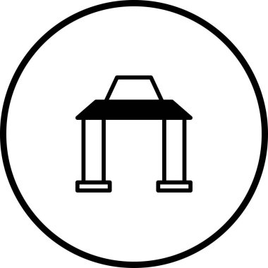 Bir geçit girişini tasvir eden temiz, minimalist bir vektör çizimi. Dairesel bir çerçeveyle kaplandığında, tasarım giriş ve geçişin stilize ve sembolik bir temsilini sunar..