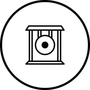 Çemberin içinde ayakta duran bir gongun minimalist vektör çizimi. Beyaz arka planda izole edilmiş, dekoratif amaçlar için ideal..