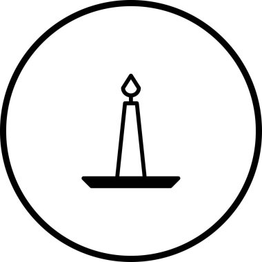 Çemberin içindeki bir mum ikonunun basit bir siyah beyaz vektör çizimi. Çeşitli grafik ve dekoratif kullanım için minimalist tasarım.