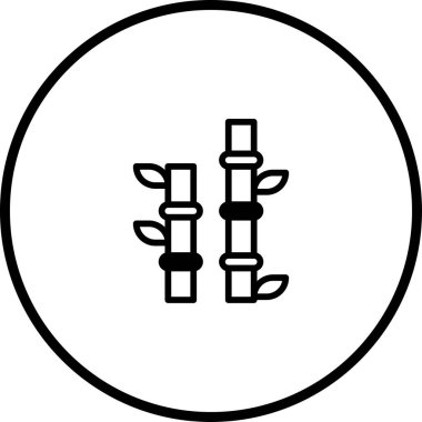 Yapraklı iki bambu sapını bembeyaz bir arkaplanda izole edip dairesel bir çerçevede kaplayan minimalist bir ikon. Doğaya, sağlığa ya da doğuya yönelik temalara odaklı tasarımlar için ideal.