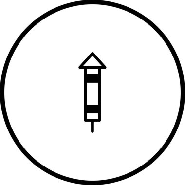 Bir dairenin içindeki havai fişek ikonunun basit, minimalist siyah beyaz vektör çizimi. Grafik tasarımı ve web projeleri için uygundur.