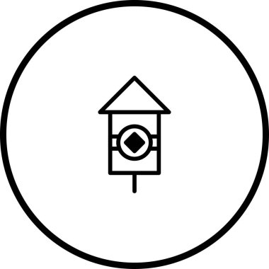 Minimalist bir sanat çizgisi dairesel bir çerçeveyle çevrili bir kuş evini tasvir eder. Basit tasarımı onu çeşitli yaratıcı uygulamalar için uygun kılıyor..