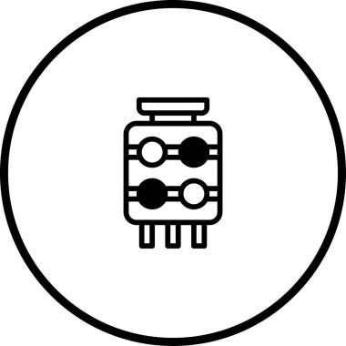 Bu minimalist siyah beyaz simge elektronik bir bileşeni temsil ediyor. Çeşitli teknik bağlamlar için uygun, teknoloji, mühendislik ve dijital tasarımı vurguluyor.