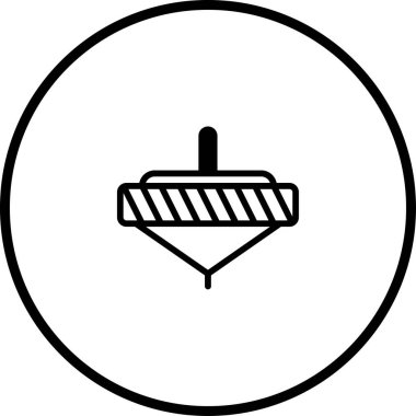 Basit bir siyah-beyaz vektör simgesi dairesel çerçeve içinde dönen bir oyuncak tasvir eder, oyuncu tasarımlar için idealdir.