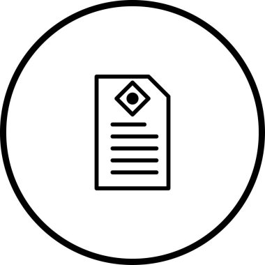 Üst köşesinde elmas sembolü olan bir belge simgesinin dairesel çerçeve içinde sunulması, arayüz tasarımı için idealdir..