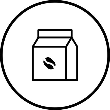 Kahve paketlemesinin minimalist siyah beyaz çizimi, markalaşma ya da ikon kullanımı için mükemmel. Dairesel çerçeve içinde temiz bir tasarım içerir..