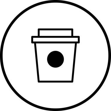 Çemberin içindeki bir kahve fincanının minimalist çizgi sanat simgesi, kahve dükkanı markalaşması veya ilgili tasarım projeleri için ideal..