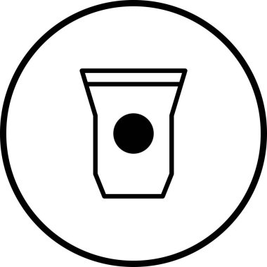 Bir minimalist çizim çizimi dairesel çerçevede bir kahve fincanı simgesi içerir, logolar veya grafik tasarım elementleri için mükemmeldir.