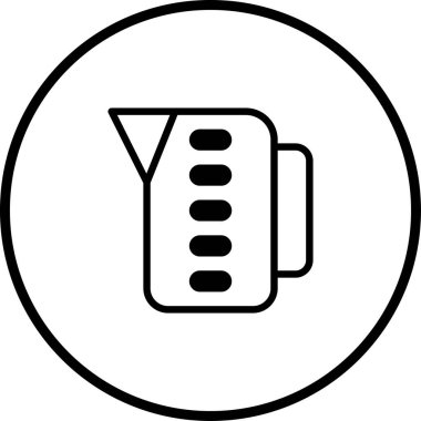 Ölçüm kabının minimalist bir simgesi, bir daire içinde basit siyah bir hatla çizilmiş. Aşçılık, yemek tarifi ya da yemekle ilgili tasarımlar için uygundur..