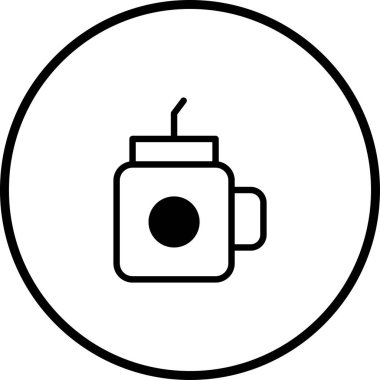 Bir içecek kabının minimalist bir illüstrasyonu, menülerde, simgelerde veya grafik tasarımlarda kullanılmak üzere pipetli bir bardağın temiz bir taslağını içerir..