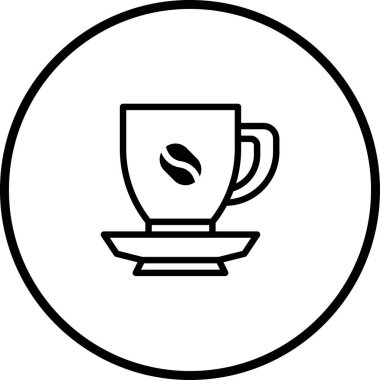 Minimalist siyah beyaz kahve fincanı ikonu. Kafe markaları, sunumlar ve çeşitli grafik tasarım uygulamaları için mükemmel..