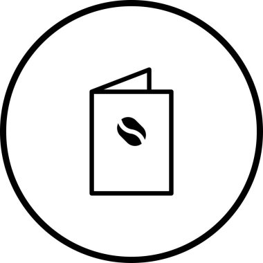Kahve çekirdeği tasarımlı, kafeler ve restoranlar için mükemmel bir menü kitabı içeren minimalist siyah beyaz bir ikon..