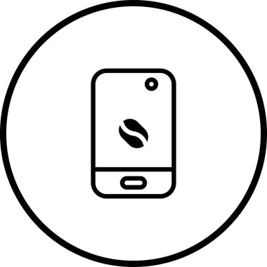 Kahve çekirdeği sembollü bir akıllı telefonun yer aldığı minimalist siyah beyaz bir simge. Kafeler, restoranlar ve mobil sipariş uygulamaları için mükemmel..