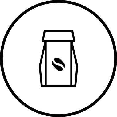 Üzerinde kahve çekirdeği sembolü bulunan minimalist siyah ve beyaz bir simge, markalaşma, tasarım ve ürün temsilciliği için daire şeklinde çevrelenmiş..