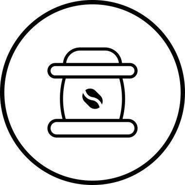 Süslü dairesel çerçevenin içinde kahve çekirdeği sembolü barındıran minimalist siyah ve beyaz bir ikon tasarımı. Kafe markalaşması ya da içkiyle ilgili tasarımlar için mükemmel..