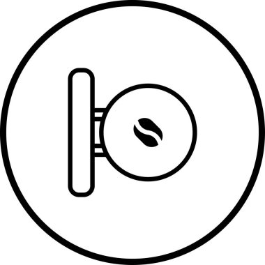 Dairesel amblemin içinde kahve çekirdeği bulunan bir kahve dükkanı tabelasının minimalist çizimi, markalaşma malzemeleri için mükemmel..