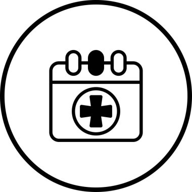 Sağlık hizmetleri randevularını ve hatırlatıcıları ayarlamak için ideal bir takvim içeren temiz, minimalist bir simge.