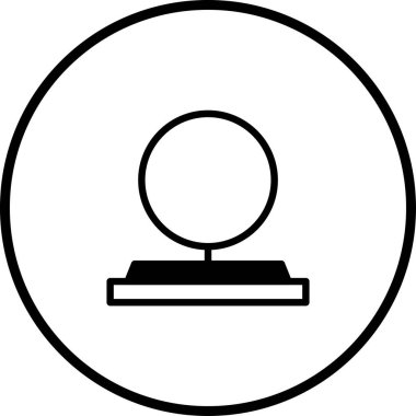 Çemberdeki minimalist ayna ikonu güzelliği, yansımayı, kişisel ilgiyi ve kozmetiği temsil ediyor. Beyaz arkaplanda basit bir siyah tasarım.