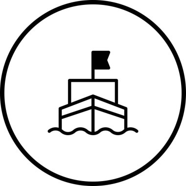 Bu minimalist bir gemi simgesi tasarımı, ulaşım ve seyahat temaları için mükemmel. Dairesel bir çerçevenin içinde, bu gemi bir deniz macerası hissi taşıyor..