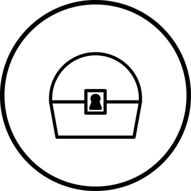 Bir minimalist çizgi çizimi, dairesel bir çerçevenin içine gizlenmiş bir hazine sandığı içerir. Tasarım basit ve zarif, simgeler veya grafik elementler için mükemmel..