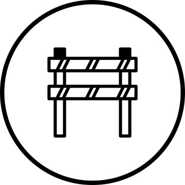 Bir çember içindeki trafik bariyerinin minimalist çizimi, yol çalışması veya güvenlik kavramı için simge veya grafik unsuru olarak kullanılabilir