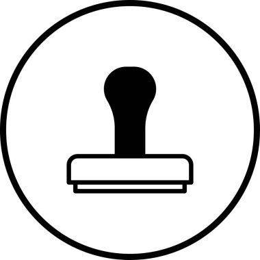 Bir pul simgesinin basit bir siyah-beyaz vektör çizimi, onay, doğrulama ve belge doğrulamasını temsil eder.