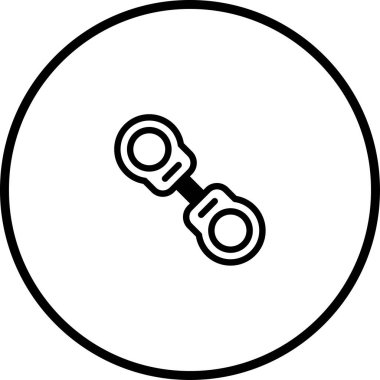 Kelepçeleri tasvir eden, hukuku, düzeni, suçu ve adaleti sembolize eden minimalist siyah beyaz bir ikon. Bu basit tasarım tutuklama, güvenlik veya hukuki temalar için kullanılabilir.