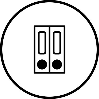 Çember içindeki iki halka klasörünün minimalist bir simgesi, organizasyon ve bilgi yönetimini sembolize ediyor. Belge ve kayıtların verimli depolanmasını temsil eder.