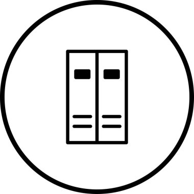 Minimalist bir çizgi, çember sınırları içindeki bir dosya dolabını resmediyor. Çeşitli iş senaryolarında organizasyon, depolama ve belge yönetimini sembolize eder.