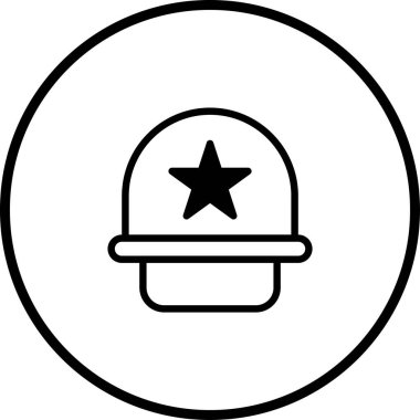 Çemberin içinde bir yıldız amblemi bulunan askeri bir miğferin basit, siyah ve beyaz bir çizimi. Simge ya da sembol olarak kullanılabilir.