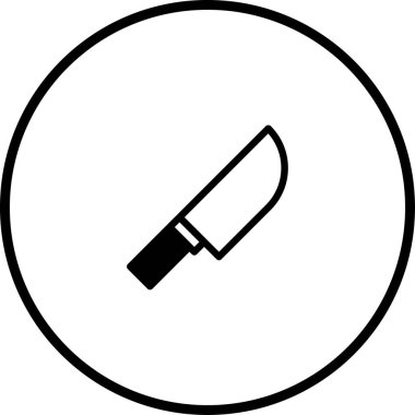 Bir dairenin içinde bıçak bulunan, mutfak aletlerini ve yemek pişirmeyi temsil eden minimalist bir ikon. Tasarım temiz, basit ve grafiksel, aşçılıkla ilgili projeler için mükemmel..