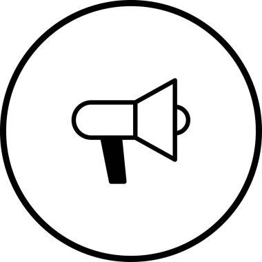 Çemberde minimalist megafon simgesi, duyurular, pazarlama ve iletişim tasarımları için mükemmel. Basit ve temiz vektör çizimi.