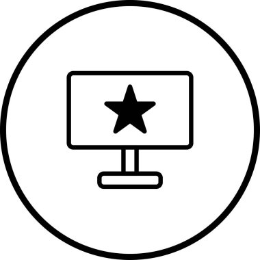 Ekranda beş köşeli bir yıldız bulunan stilize televizyon ikonu. Web ve grafik uygulamaları için uygun modern ve minimal tasarım.