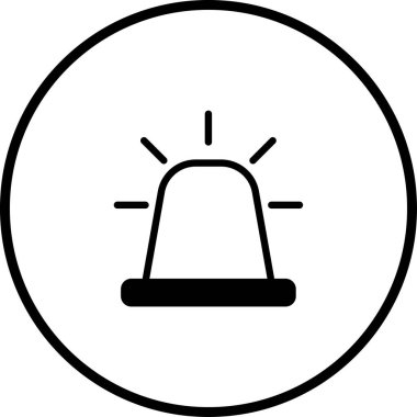 Çemberin içinde acil durum sirenini içeren bir minimalist simge, güvenliği, uyarıyı ve çeşitli tasarım amaçları için uygulanabilir dikkat çağrısını sembolize ediyor..