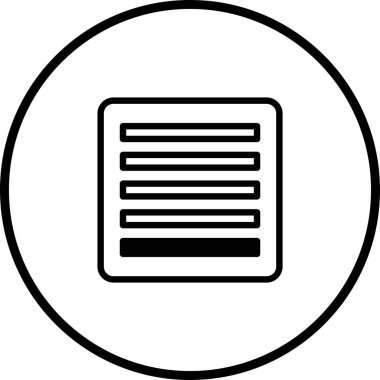 Web sitesi düğmesi tasarımı veya uygulama arayüzü için uygun bir çemberin içinde siyah ve beyaz metin kutusu simgesi.