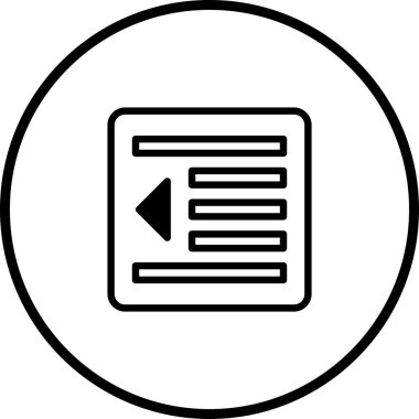 Bir kare içinde bir ok ve yatay çizgiler ile bir minimalist metin hizalama simgesi, dairesel çerçeve, web ve uygulama arayüzleri için ideal.