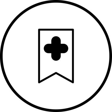 Bir minimalist simge tıbbi haç sembollü bir yer imi şeklindedir. Sağlık hizmetlerini, sağlık hizmetlerini veya sağlıkla ilgili bilgileri temsil etmek için ideal.