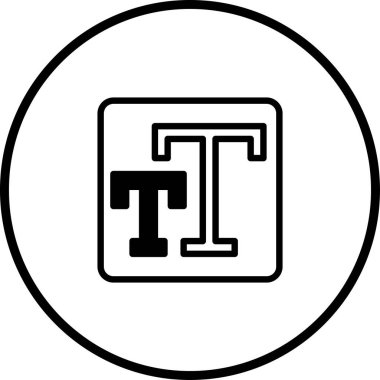 Basit bir siyah-beyaz simgesi, bir kare ve bir daire içinde iki biçimlendirilmiş 'T' harfini gösteren bir metin düzenleyici fonksiyonunu temsil eder..