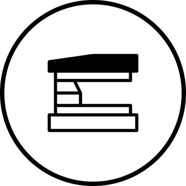 Zımbanın minimalist siyah beyaz simgesi, daire şeklinde kaplanmış. Ofis, kırtasiye veya işle ilgili konular için elverişli.