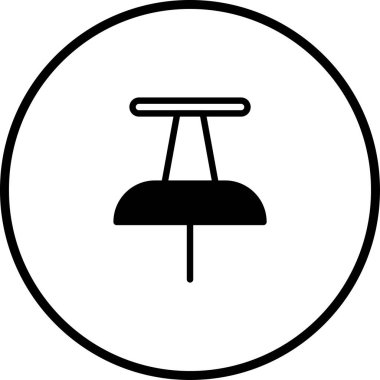 Minimalist bir siyah beyaz iğne simgesi, tasarım ve illüstrasyon projeleri için ideal, hatırlatıcıları ve ofis görevlerini sembolize eden.